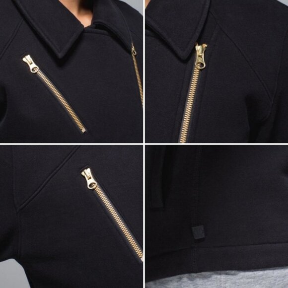 Lululemon Lab Black Moto Jacket Shadow Size 4 Rare Cotton Fleece Biker Gold Zip - Picture 13 of 14